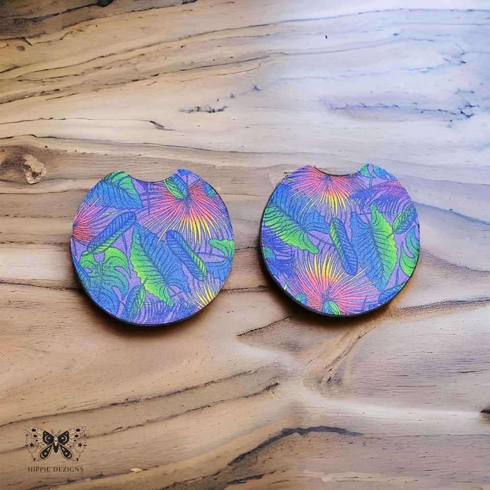 Blue Retro Plant Car Coaster Set |  Plant Coaster Set